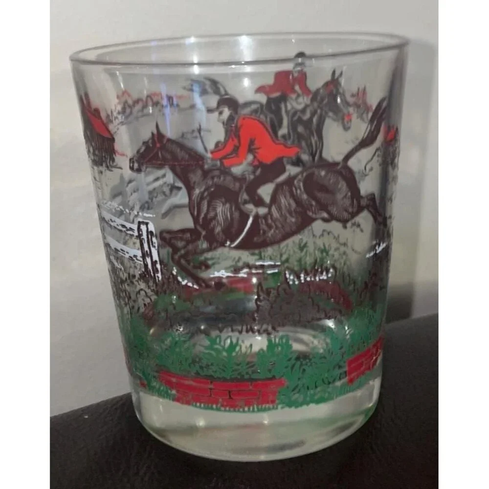 Vintage Fox Hunt Barware Glasses 3 Highball & Rocks Glasses Equestrian